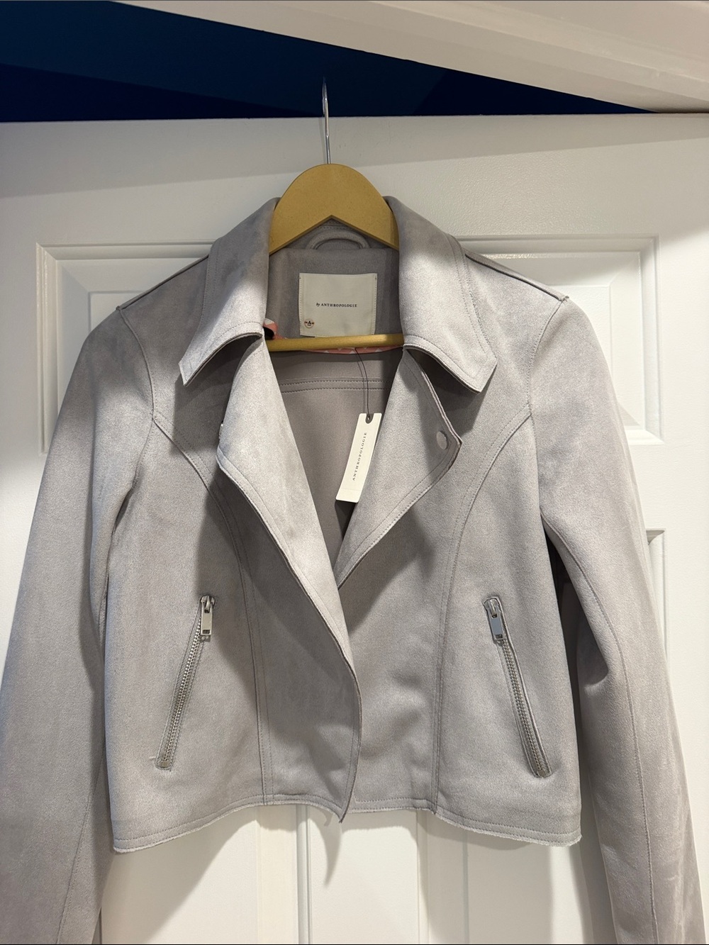 Light Gray Women's Faux Suede Moto Jacket